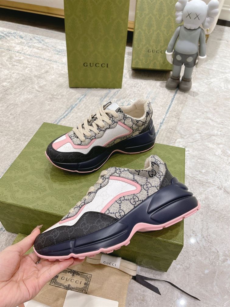 Gvc*1 RHYTON GG-MONOGRAM LEATHER-TRIM CANVAS TRAINERS GCC106
