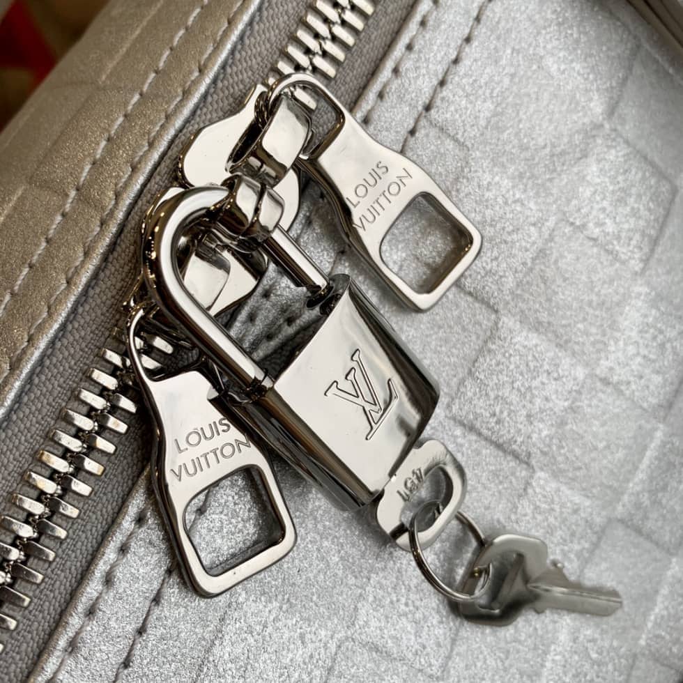 LV Duffle Bag Replica Glitter Damier Keepall Silver N58041