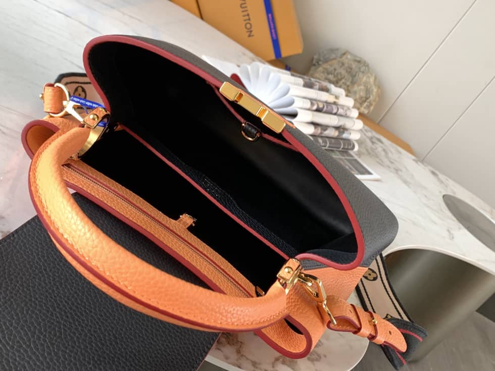 L0vis Vvtt0n Capucines MM Black And Orange M58610 Replica Crossbody Bag