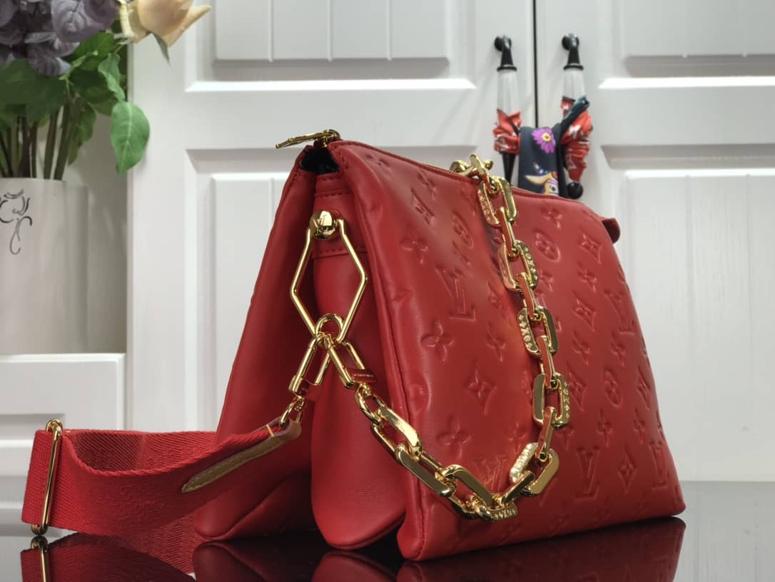 L0vis Vvtt0n Cream Coussin PM Monogram Embossed Lambskin Replica Bag Red M57793