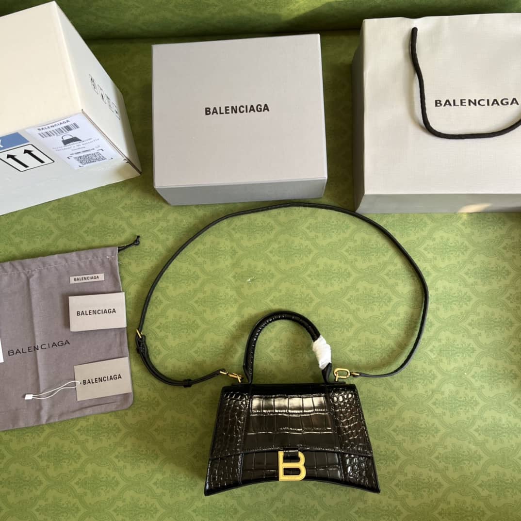 Ba1en*iaga Hourglass Leather Top Handle Replica Bag