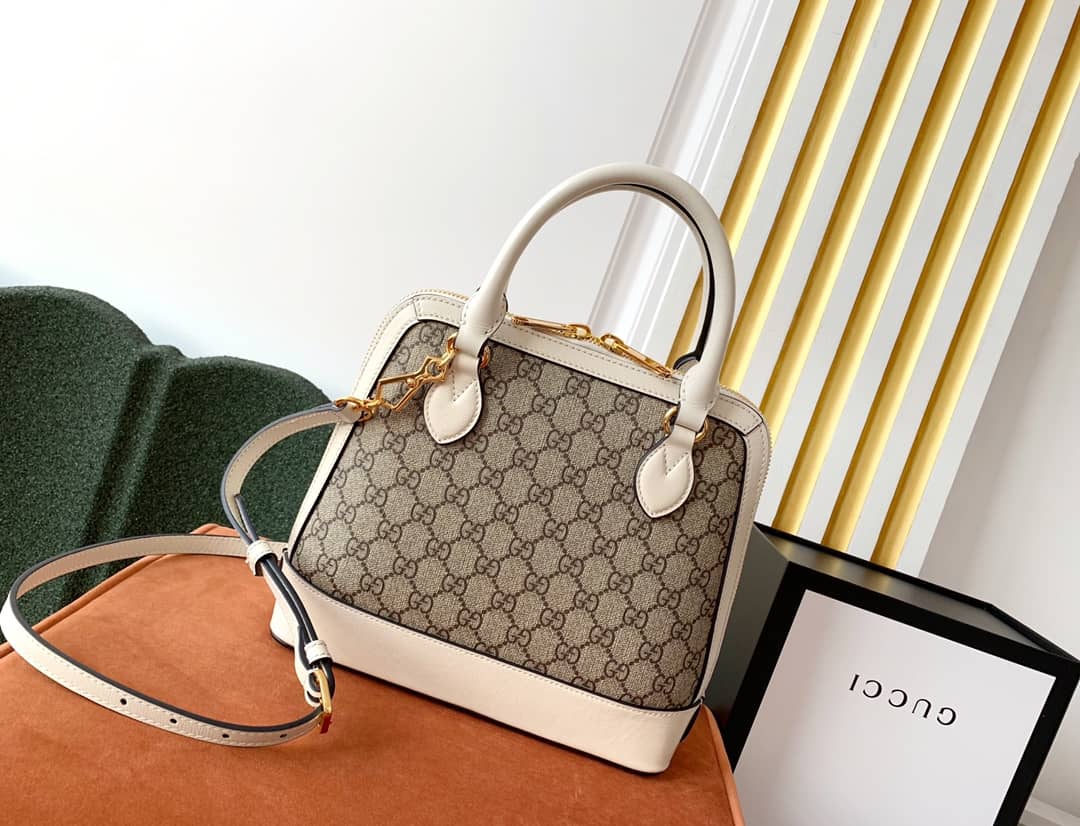 Gvc*1 Horsebit Bag Dupe 1955 Small GG Svp*me Grainy Leather Handle Bag Replica White 621220
