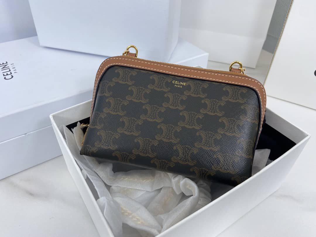 Ce1i*e Bag Dupe Triomphe Canvas Lambskin Chain Replica Clutch