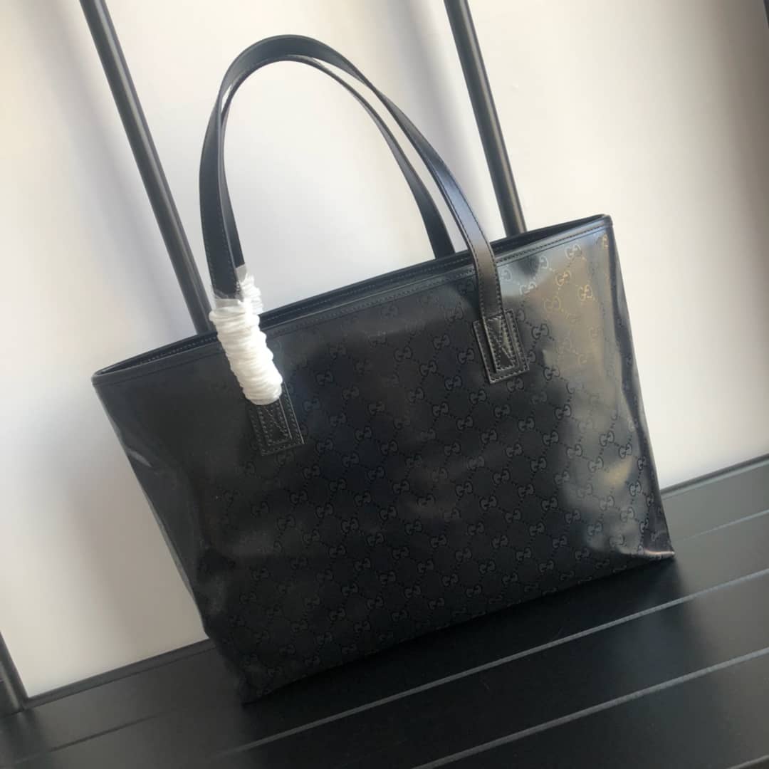 Gvc*1 GG Plus Large Zip Top PVC Replica Tote Black 211137
