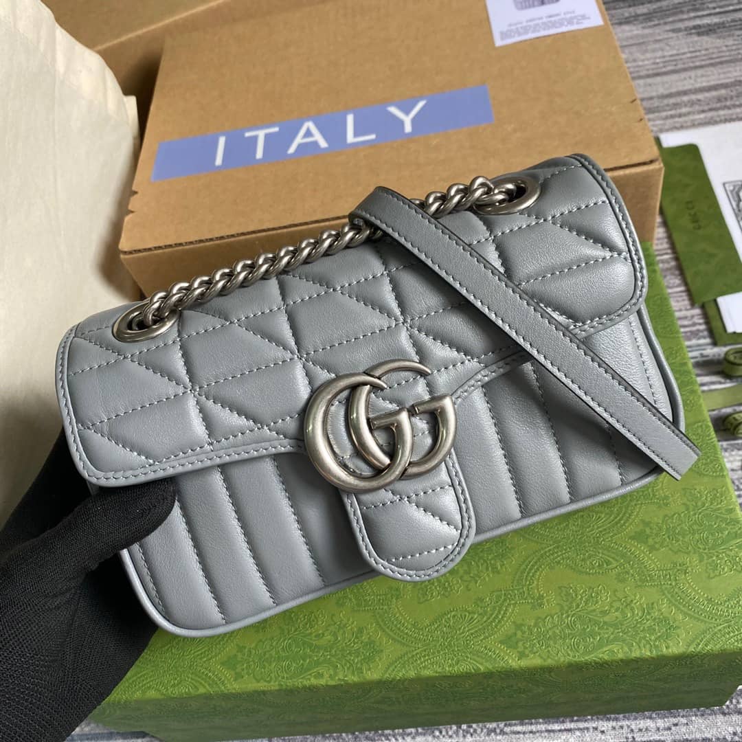 Gvc*1 GG Marmont Mini Matelasse Shoulder Bag Replica Gray 446744