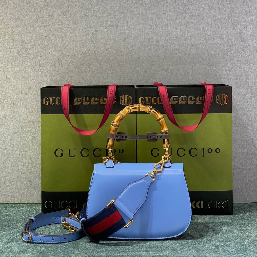 Gvc*1 Bamboo 1947 Small Top Handle Bag 675797 Blue 675797 Replica