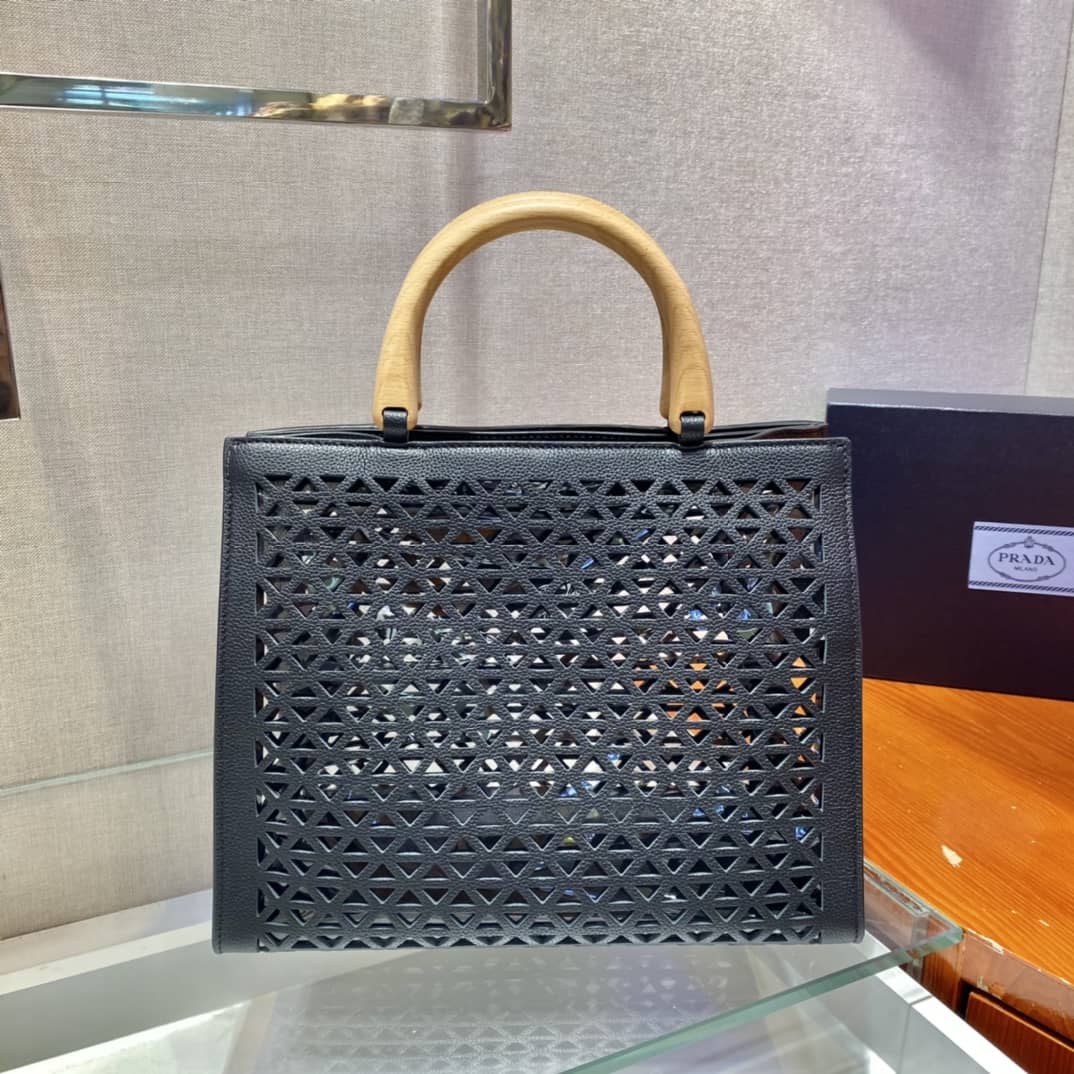 Pra*a Hollow Out Cowhide Leather Beech Tote