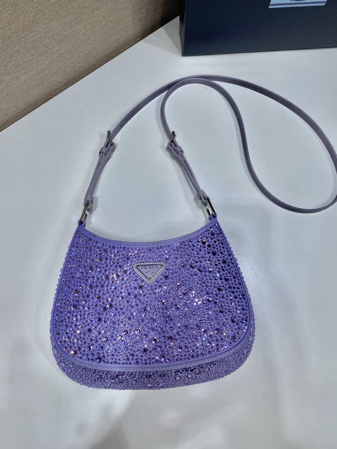 Pra*a Cleo Bag Dupe Satin Bag With Appliqusin In Wisteria