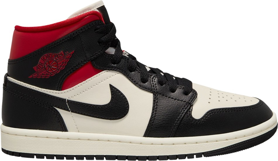 Wmns Air Jordan 1 Mid Black Sail Gym Red BQ6472-061