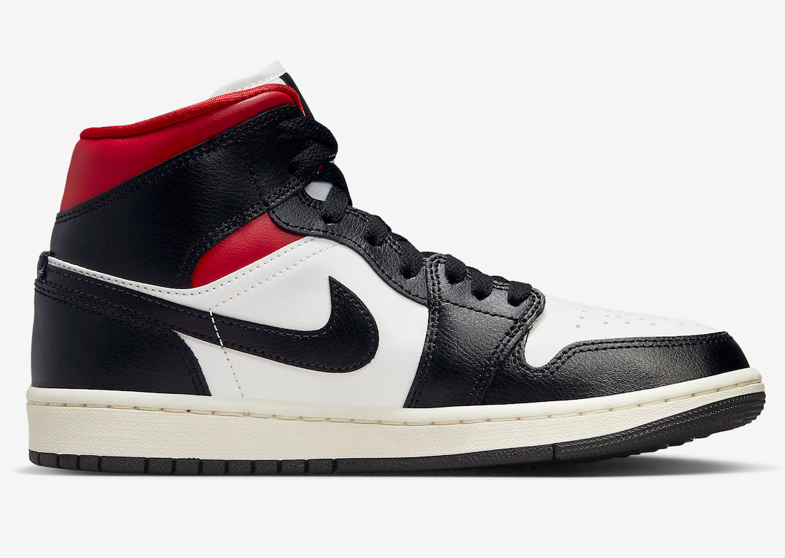 Wmns Air Jordan 1 Mid Black Sail Gym Red BQ6472-061