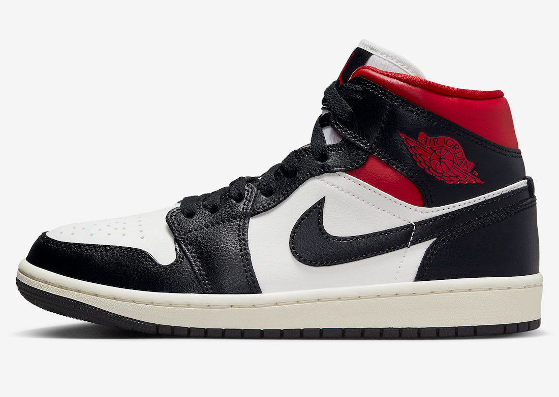 Wmns Air Jordan 1 Mid Black Sail Gym Red BQ6472-061