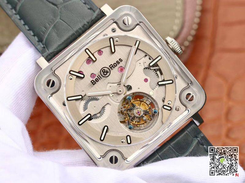 Replica Bell Ross BR-X2 Tourbillon 1:1 Best Edition Men Watches Steel Dial Swiss ETA380 Tourbillon Movement Leather Watch Strap