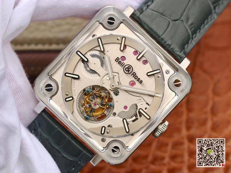 Replica Bell Ross BR-X2 Tourbillon 1:1 Best Edition Men Watches Steel Dial Swiss ETA380 Tourbillon Movement Leather Watch Strap