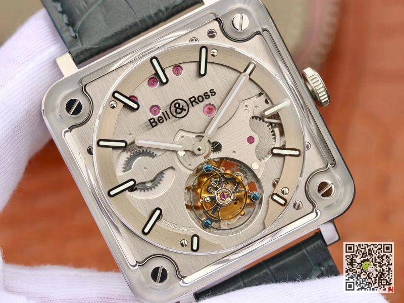 Replica Bell Ross BR-X2 Tourbillon 1:1 Best Edition Men Watches Steel Dial Swiss ETA380 Tourbillon Movement Leather Watch Strap