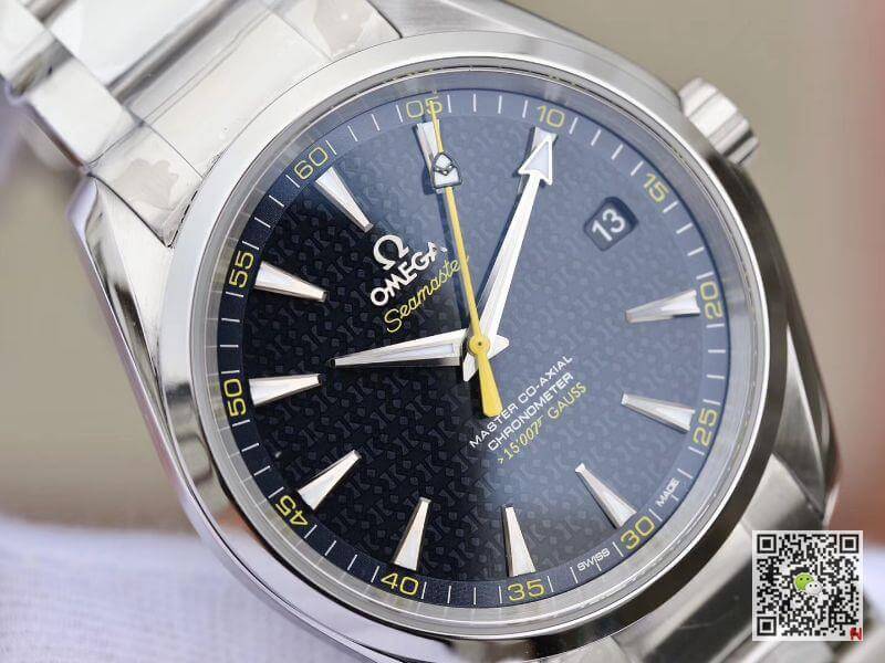 Replica 0me*ga Seamaster Aqua Terra 231.10.42.21.03.004 150M James Bond Stainless Steel 1:1 Best Edition Stainless Steel Bracelet Swiss ETA8500 Blue textured dial
