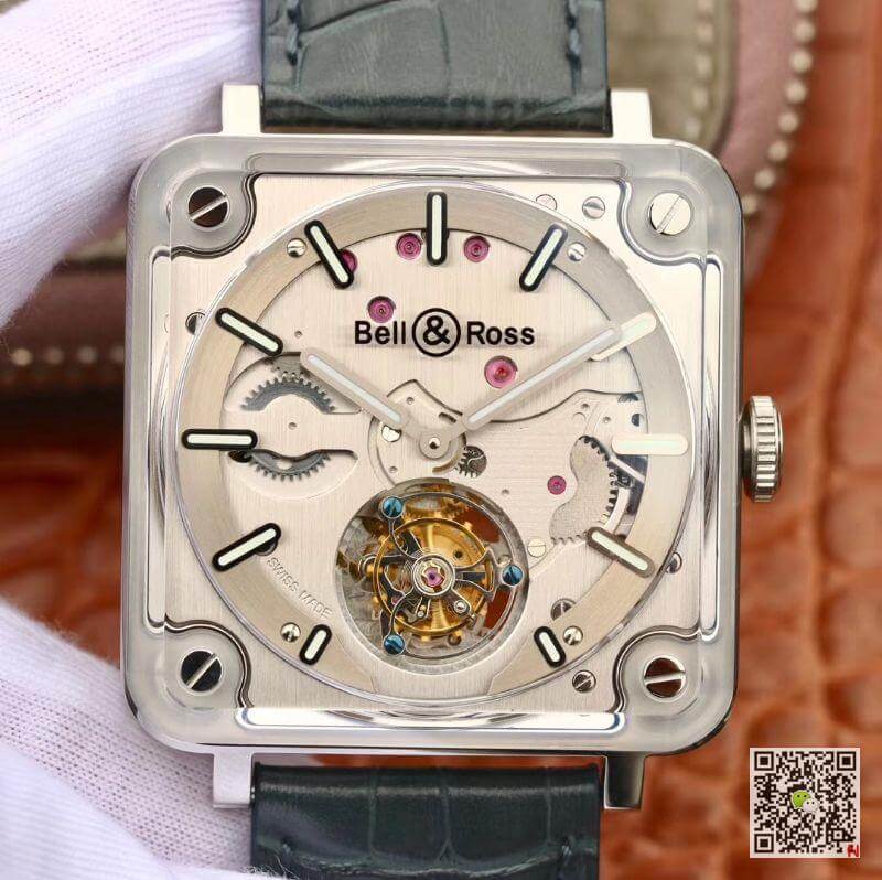 Replica Bell Ross BR-X2 Tourbillon 1:1 Best Edition Men Watches Steel Dial Swiss ETA380 Tourbillon Movement Leather Watch Strap