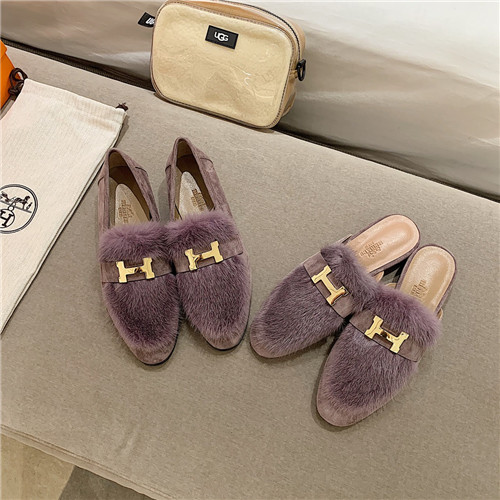 H**me5 sheepskin mink loafers