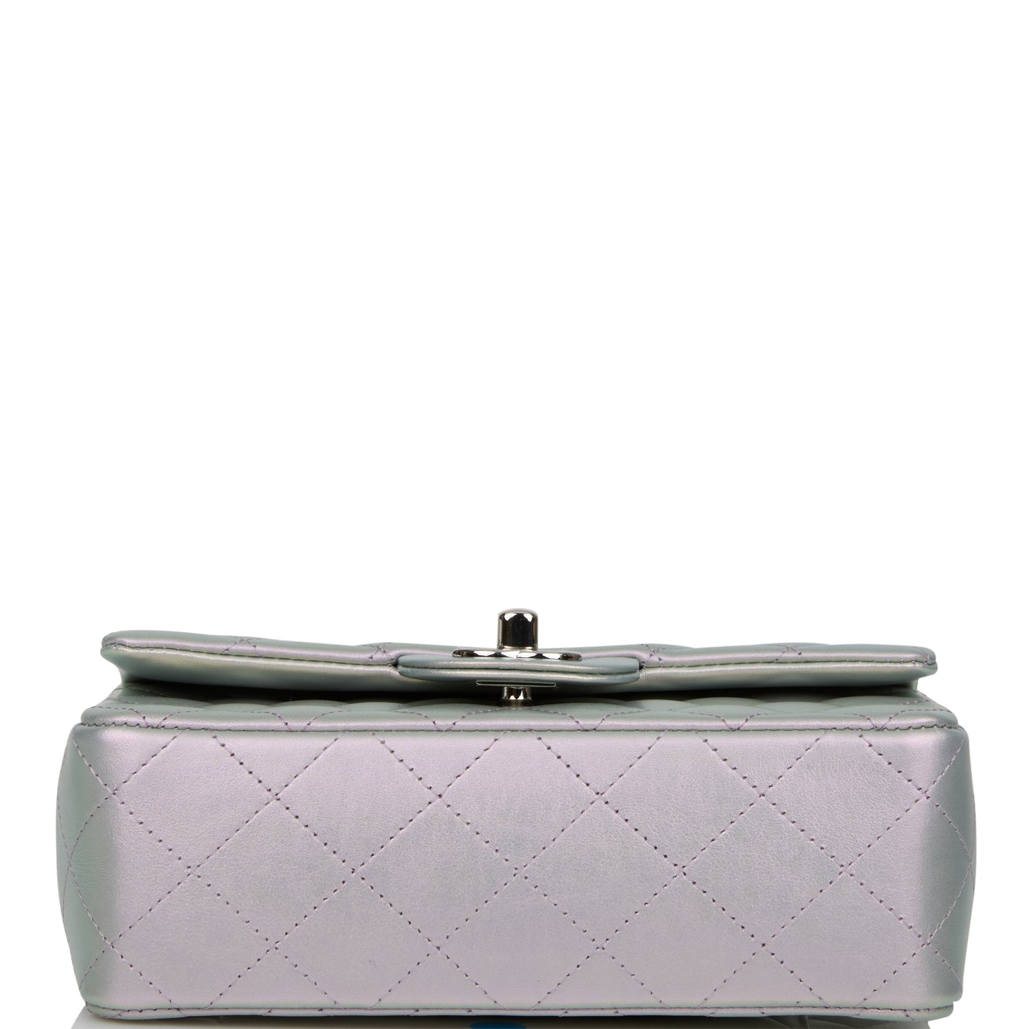 PEARL CRUSH MINI RECTANGULAR FLAP BAG LIGHT GREY LAMBSKIN ANTIQUE GOLD HARDWARE